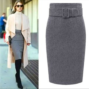 Gray pencil skirt with belt